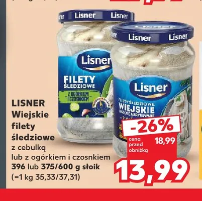 Wiejskie filety śledziowe z ogórkiem i czosnkiem Lisner promocja w Kaufland