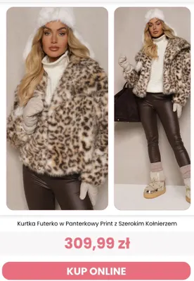 Kurtka futerko w panterkowy print z szerokim kołnierzem Reneé promocja w Renee