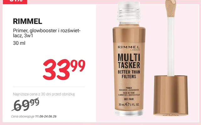 Primer glowbooster i rozświetlacz 3w1 Rimmel Multi Tasker Better Than Filters promocja w Rossmann