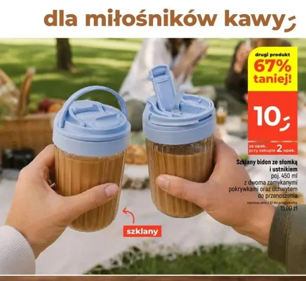 Szklany bidon ze słomką i ustnikiem promocja w Dealz