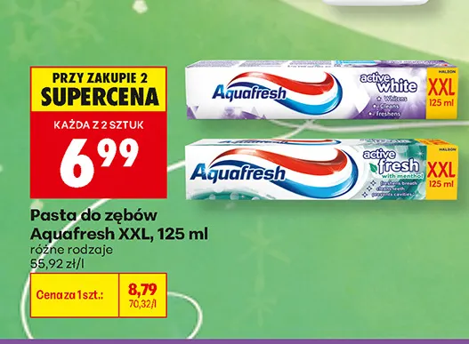 Pasta do zębów Aquafresh XXL Active Fresh promocja w Biedronka