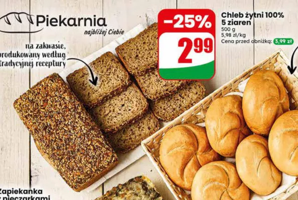 Chleb żytni 100% 5 ziaren promocja w Dino
