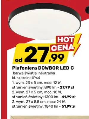 Plafoniera DOWBOR LED C barwa światła: neutralna kl. szczeln.: IP44 wym. 27x5cm, moc: 18W, strumień świetlny: 1300lm promocja w Bricomarche