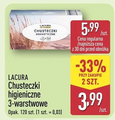 Chusteczki higieniczne 3-warstwowe promocja w Aldi