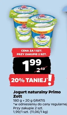 Jogurt naturalny 180g + 20g gratis promocja w Netto