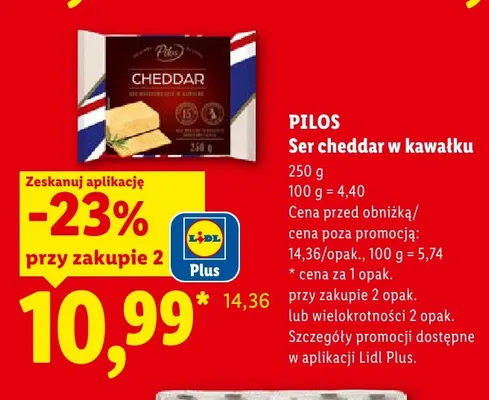 Ser cheddar w kawałku Pilos promocja w Lidl