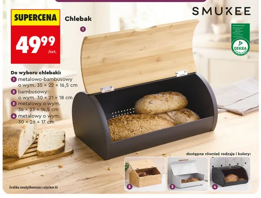 Chlebak metalowy Smukee 36x23x14,5 cm promocja w Biedronka