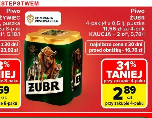 Piwo Żubr 4-pak promocja w Carrefour