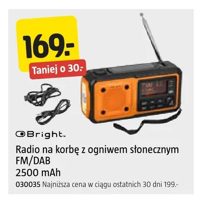 Radio na korbę z ogniwem słonecznym FM/DAB Bright promocja w Jula