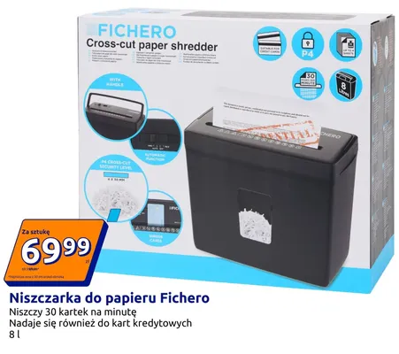 Niszczarka do papieru Fichero 8 l promocja w Action