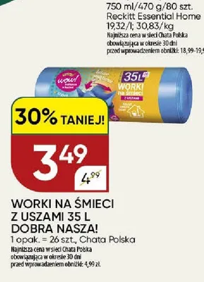 Worki na śmieci z uszami Dobra Nasza! 35 l promocja w Chata Polska