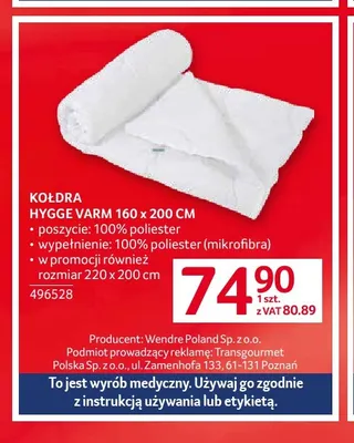 Kołdra Hygge Varm 160x200 cm promocja w Selgros