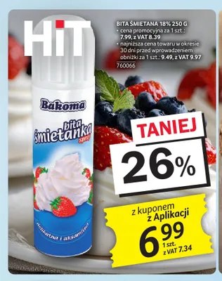 Bita śmietana 18% Bakoma promocja w Selgros