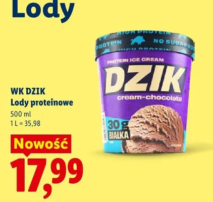 Lody proteinowe WK DZIK cream-chocolate promocja w Lidl