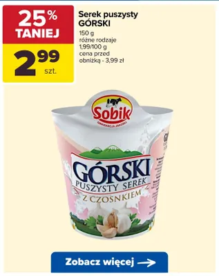 Serek puszysty Górski z czosnkiem Sobik promocja w Carrefour