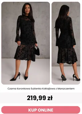 Czarna koronkowa sukienka koktajlowa z marszczeniem Renee promocja w Renee