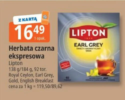 Herbata czarna ekspresowa Earl Grey Lipton promocja w Leclerc
