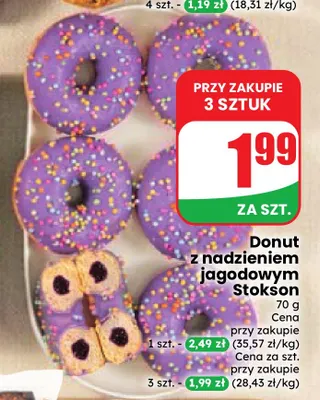 Donut z nadzieniem jagodowym Stokson promocja w Dino