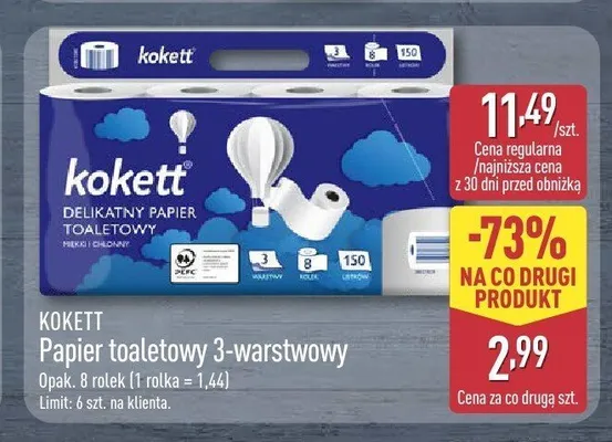 Papier toaletowy 3-warstwowy Kokett promocja w Aldi