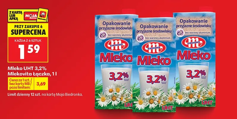 Mleko UHT 3,2% Mlekovita Łączka promocja w Biedronka