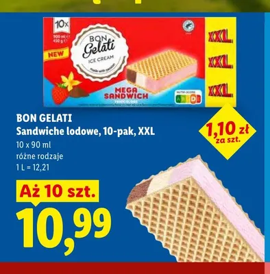 Sandwiche lodowe Bon Gelati 10-pak XXL 90ml promocja w Lidl