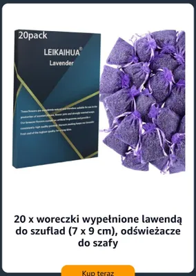 Woreczki wypełnione lawendą do szuflad LEIKAIHUA 20-pak promocja w Amazon