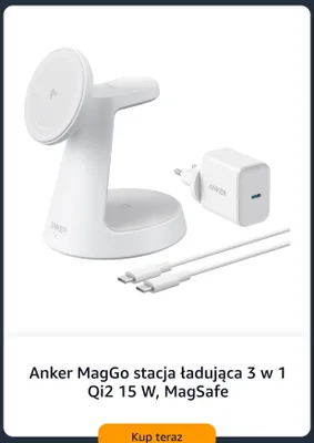 Stacja ładująca Anker MagGo 3 w 1 Qi2 15W MagSafe promocja w Amazon