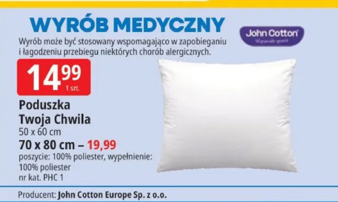 Poduszka Twoja Chwila 70x80cm promocja w Leclerc