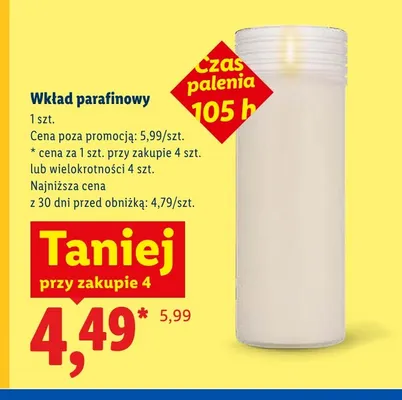 Wkład parafinowy czas palenia 105 h promocja w Lidl