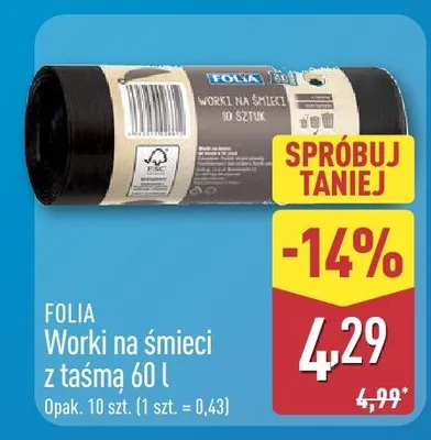 Worki na śmieci z taśmą promocja w Aldi