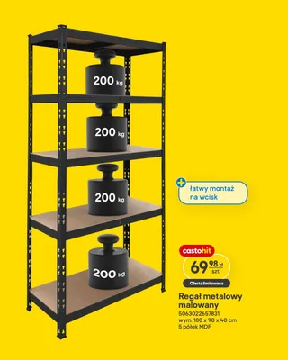 Regał metalowy malowany wym. 180x90x40cm 5 półek MDF promocja w Castorama