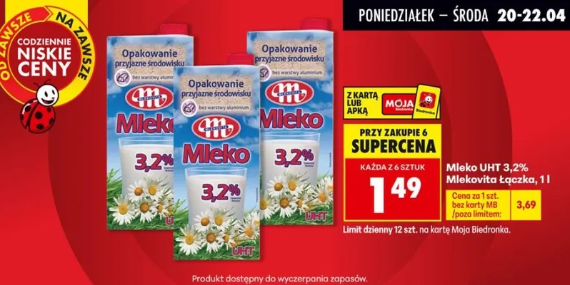 Mleko UHT 3,2% łącząca promocja w Biedronka