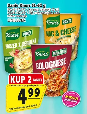 Danie Knorr Mac & Cheese, Pasta, Makaroni, Bolognese 51-62 g UNILEVER promocja w Prim Market
