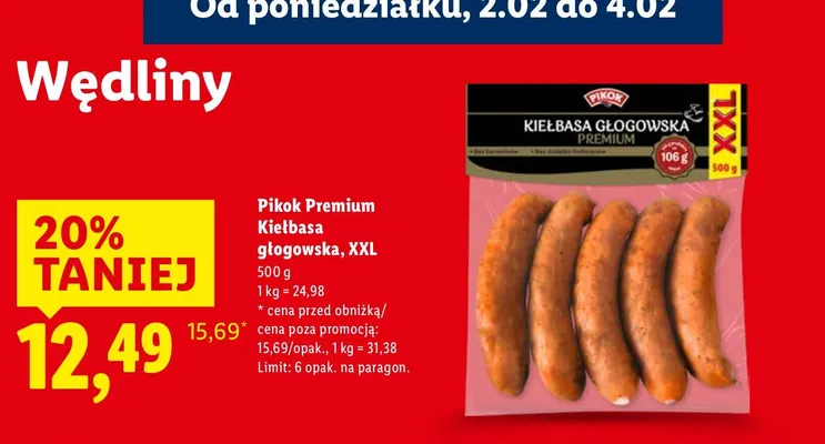Kiełbasa Pikok Premium Kiełbasa głogowska, XXL promocja w Lidl
