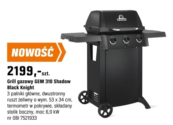 Grill gazowy GEM 310 Shadow Black Knight promocja w OBI