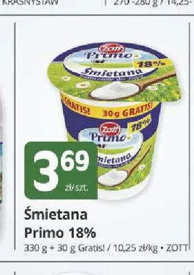 Śmietana Primo 18% Zott promocja w Marketvita
