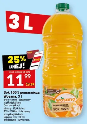 Sok 100% pomarańcza Wosana promocja w Twój Market