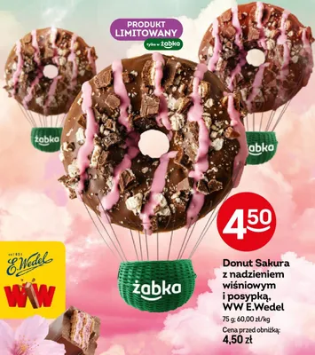Donut Sakura z nadzieniem wiśniowym i posypką promocja w Żabka