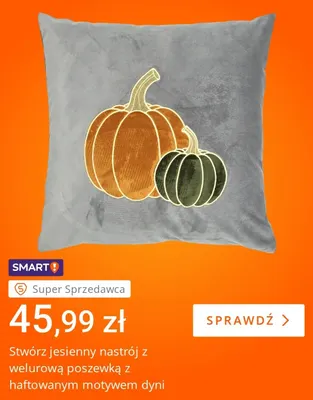 Poszewka welurowa z haftowanym motywem dyni promocja w Allegro