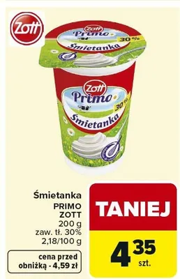 Śmietanka Primo Zott promocja w Carrefour Market