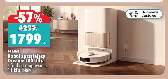 Robot sprzątający Dreame L40 Ultra z funkcją mopowania biały promocja w Biedronka