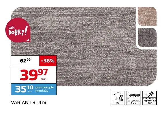 Wykładzina dywanowa Variant 3 i 4 m promocja w Komfort
