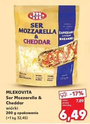 Ser Mozzarella & Cheddar wiórki Mlekovita promocja w Kaufland