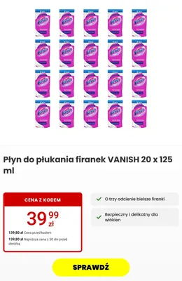 Płyn do płukania firanek Vanish 20-pak promocja w Media Expert