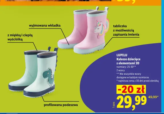 Kalosze dziecięce z elementami 3D Lupilu promocja w Lidl