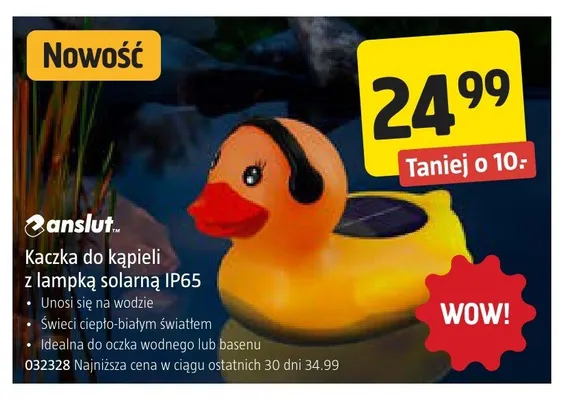 Kaczka do kąpieli z lampką solarną IP65 Anslut promocja w Jula