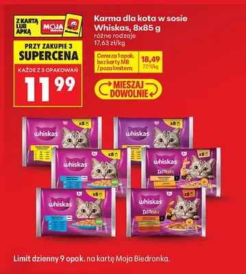 Karma dla kota w sosie Whiskas 8-pak 85g promocja w Biedronka