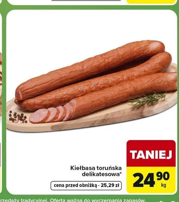 Kiełbasa toruńska delikatesowa promocja w Carrefour Express