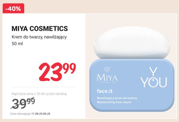 Krem do twarzy nawilżający Miya Cosmetics Face.it promocja w Rossmann