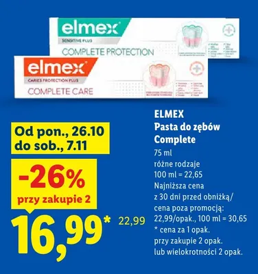 Pasta do zębów Elmex Caries Protection Plus Complete Care promocja w Lidl